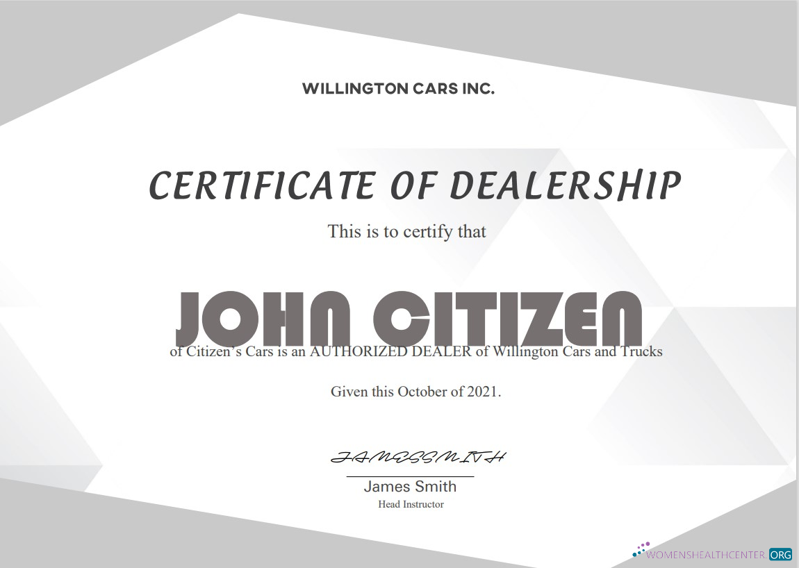 Download USA Dealership Completion cert Photoshop template